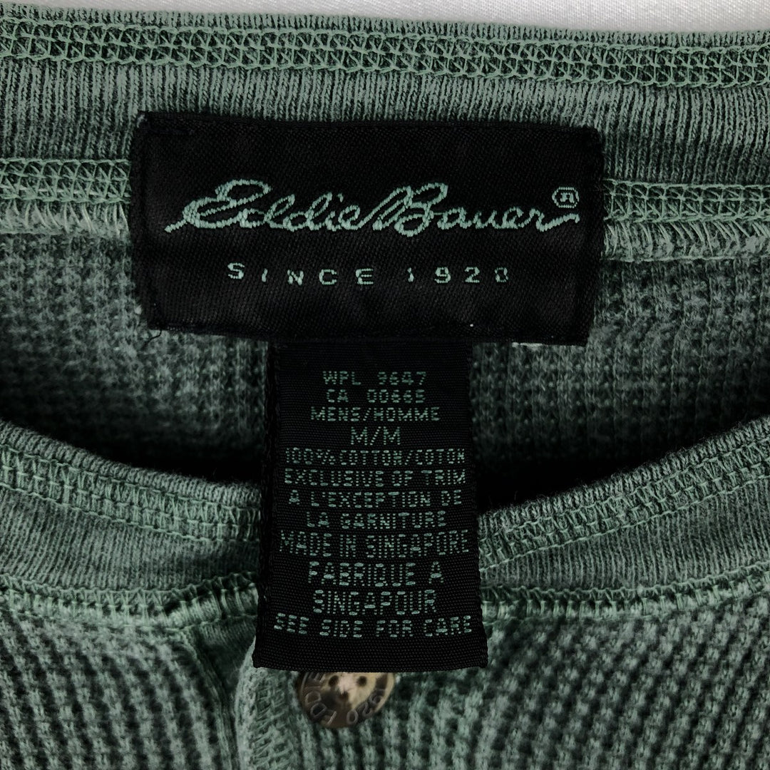 Eddie Bauer Henley Neck Thermal Long T-Shirt Waffle Men's M Size cotton green type Vintage Second Hand
