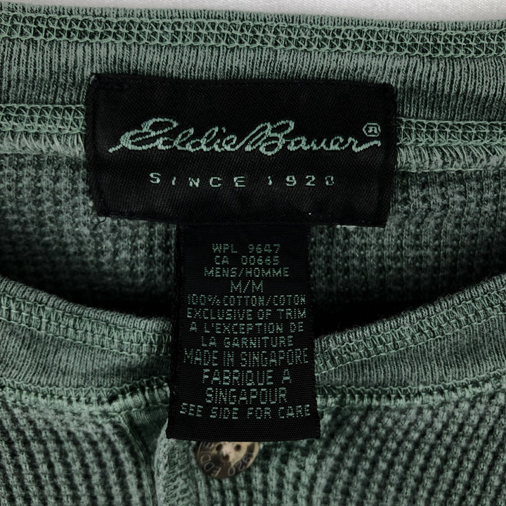 Eddie Bauer Henley Neck Thermal Long T-Shirt Waffle Men's M Size cotton green type Vintage Second Hand