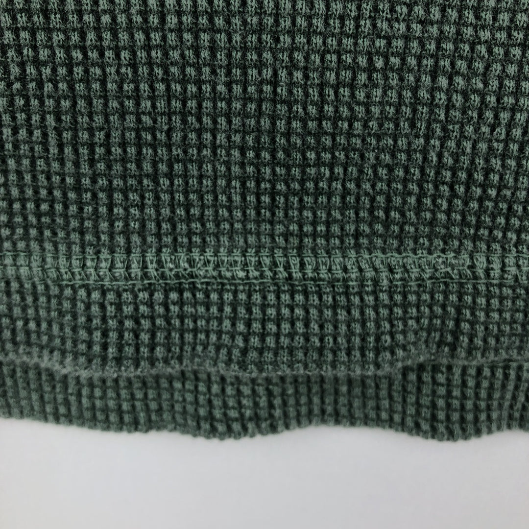 Eddie Bauer Henley Neck Thermal Long T-Shirt Waffle Men's M Size cotton green type Vintage Second Hand