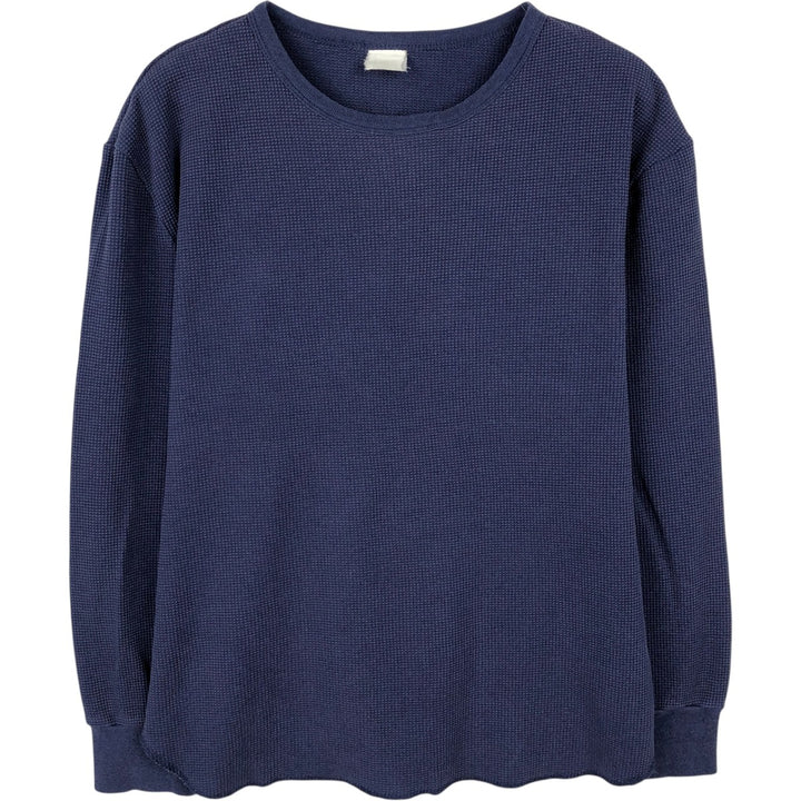 Thermal long-sleeve waffle T-shirt, men's size M equivalent. unclear navy blue type Vintage Second Hand