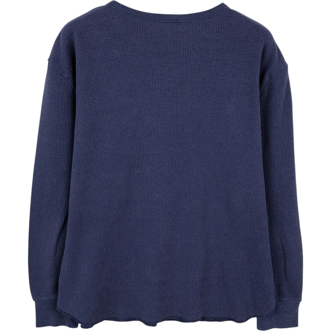 Thermal long-sleeve waffle T-shirt, men's size M equivalent. unclear navy blue type Vintage Second Hand