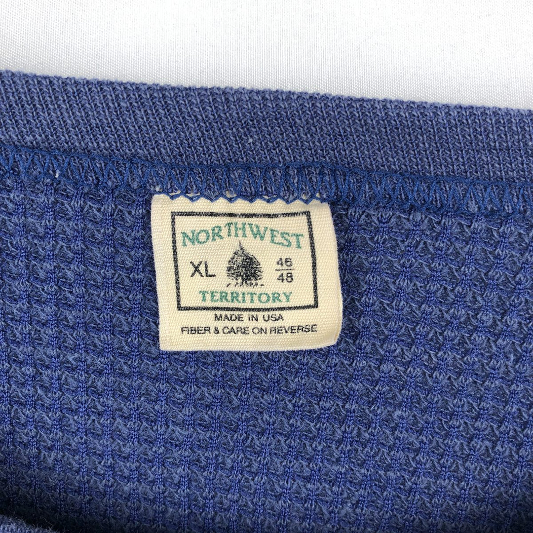NORTHWEST TERRITORY Thermal Long-Sleeve T-Shirt, Waffle Knit, Made in USA, Men's XL equivalent. cotton blue type Vintage Second Hand