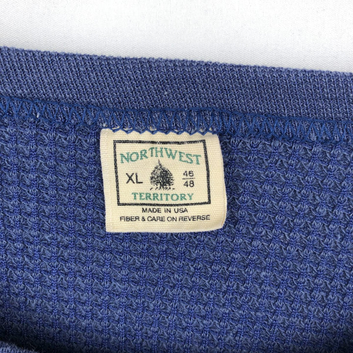 NORTHWEST TERRITORY Thermal Long-Sleeve T-Shirt, Waffle Knit, Made in USA, Men's XL equivalent. cotton blue type Vintage Second Hand