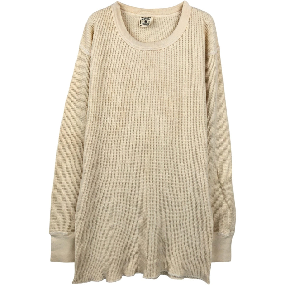 1980'S Northwest Territory Plain Thermal Long-Sleeve T-Shirt, Waffle Knit, Made in USA, Men's Size L (Equivalent), Vintage cotton Beige type Vintage Second Hand