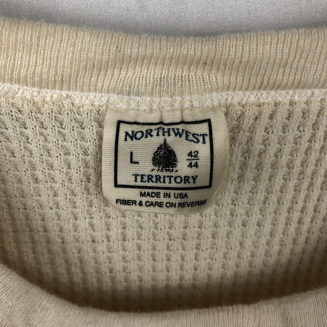 1980'S Northwest Territory Plain Thermal Long-Sleeve T-Shirt, Waffle Knit, Made in USA, Men's Size L (Equivalent), Vintage cotton Beige type Vintage Second Hand