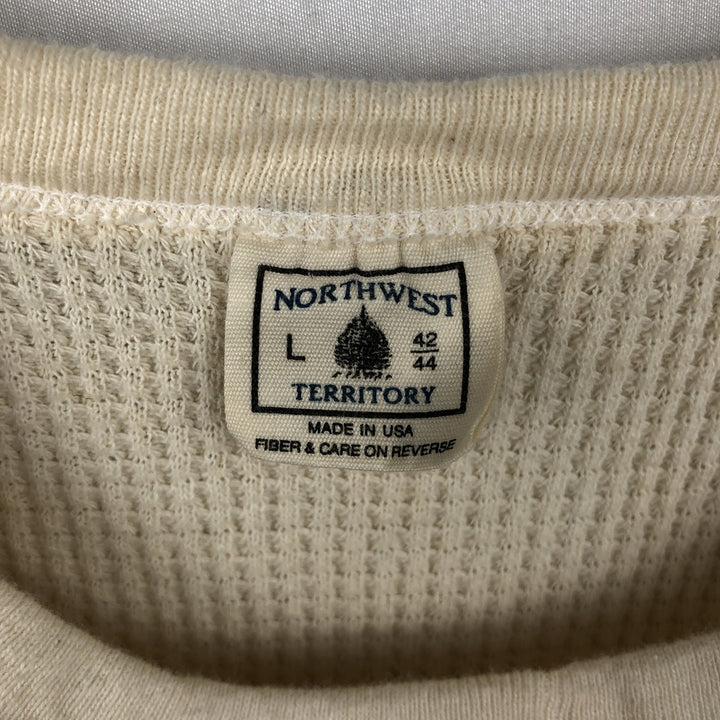 1980'S Northwest Territory Plain Thermal Long-Sleeve T-Shirt, Waffle Knit, Made in USA, Men's Size L (Equivalent), Vintage cotton Beige type Vintage Second Hand
