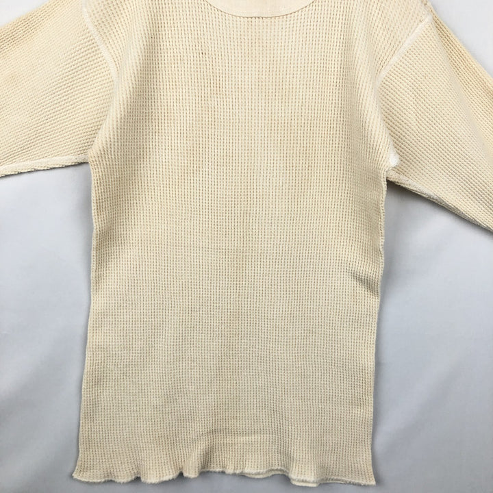 1980'S Northwest Territory Plain Thermal Long-Sleeve T-Shirt, Waffle Knit, Made in USA, Men's Size L (Equivalent), Vintage cotton Beige type Vintage Second Hand