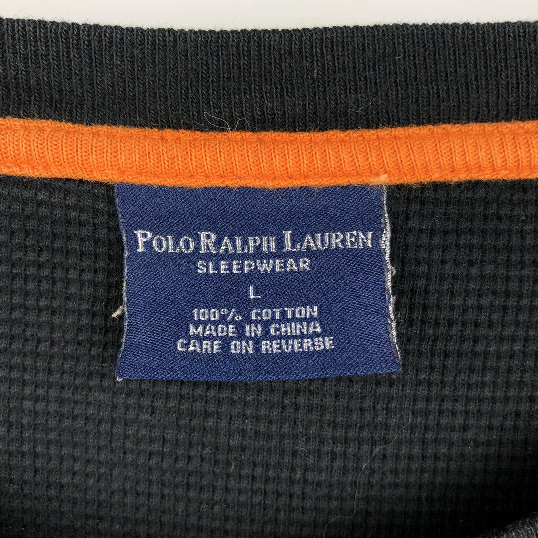 Ralph Lauren POLO RALPH LAUREN SLEEPWEAR Thermal Long T-shirt Waffle Men's L size cotton black type Vintage Second Hand