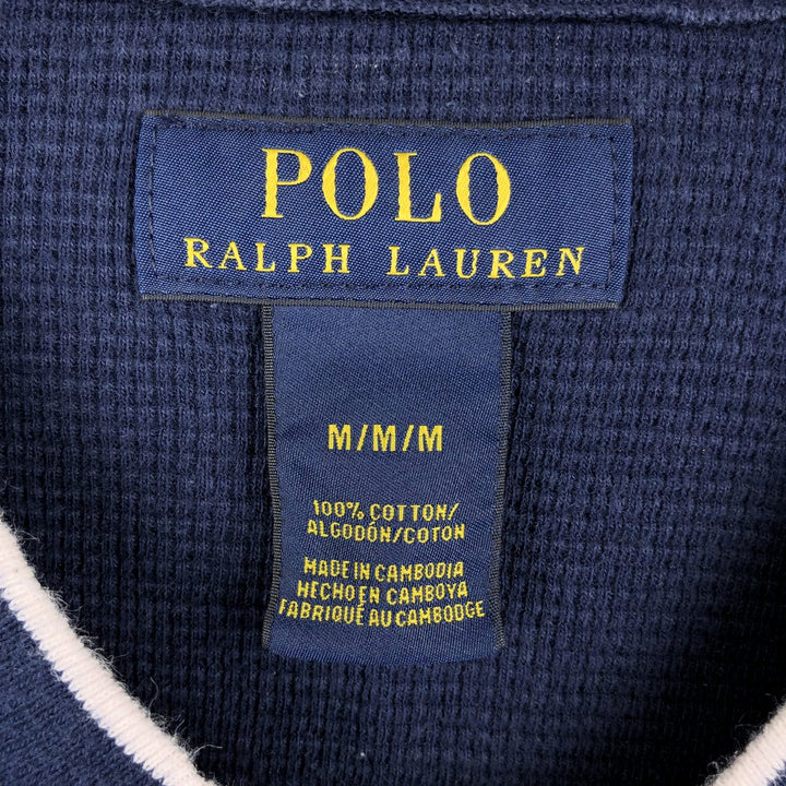 Ralph Lauren POLO RALPH LAUREN V-neck Thermal Long-Sleeve T-shirt, Waffle Knit, Men's Size M (approx.) cotton navy blue type Vintage Second Hand