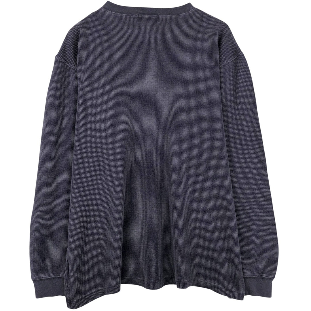 1990'S Eddie Bauer Henley Neck Thermal Long-Sleeve T-Shirt, Waffle Knit, Men's XL (approx.), Vintage cotton navy blue type Vintage Second Hand