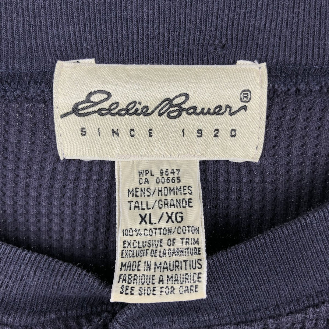 1990'S Eddie Bauer Henley Neck Thermal Long-Sleeve T-Shirt, Waffle Knit, Men's XL (approx.), Vintage cotton navy blue type Vintage Second Hand