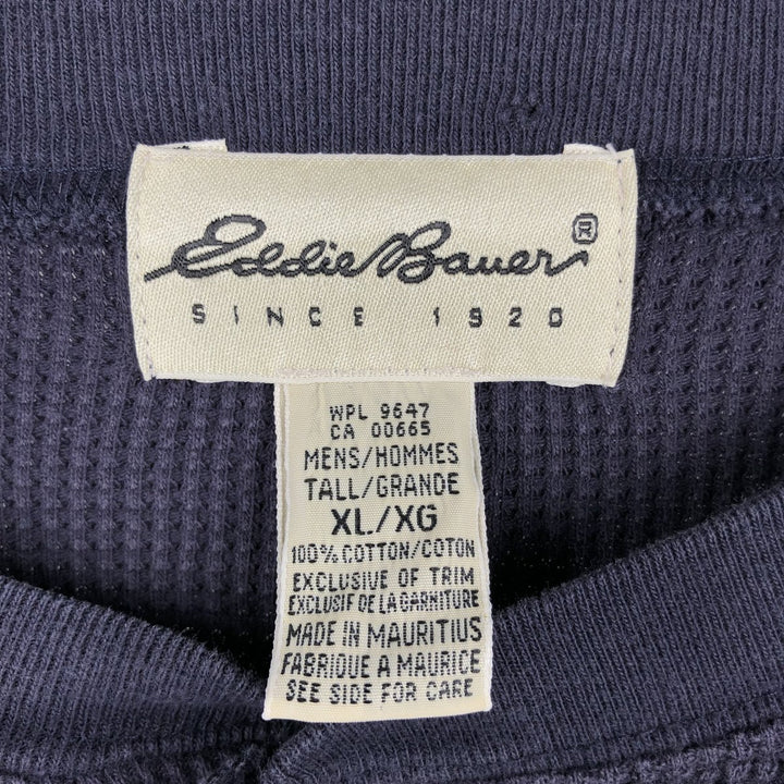 1990'S Eddie Bauer Henley Neck Thermal Long-Sleeve T-Shirt, Waffle Knit, Men's XL (approx.), Vintage cotton navy blue type Vintage Second Hand