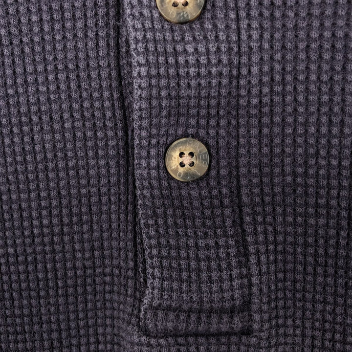 1990'S Eddie Bauer Henley Neck Thermal Long-Sleeve T-Shirt, Waffle Knit, Men's XL (approx.), Vintage cotton navy blue type Vintage Second Hand