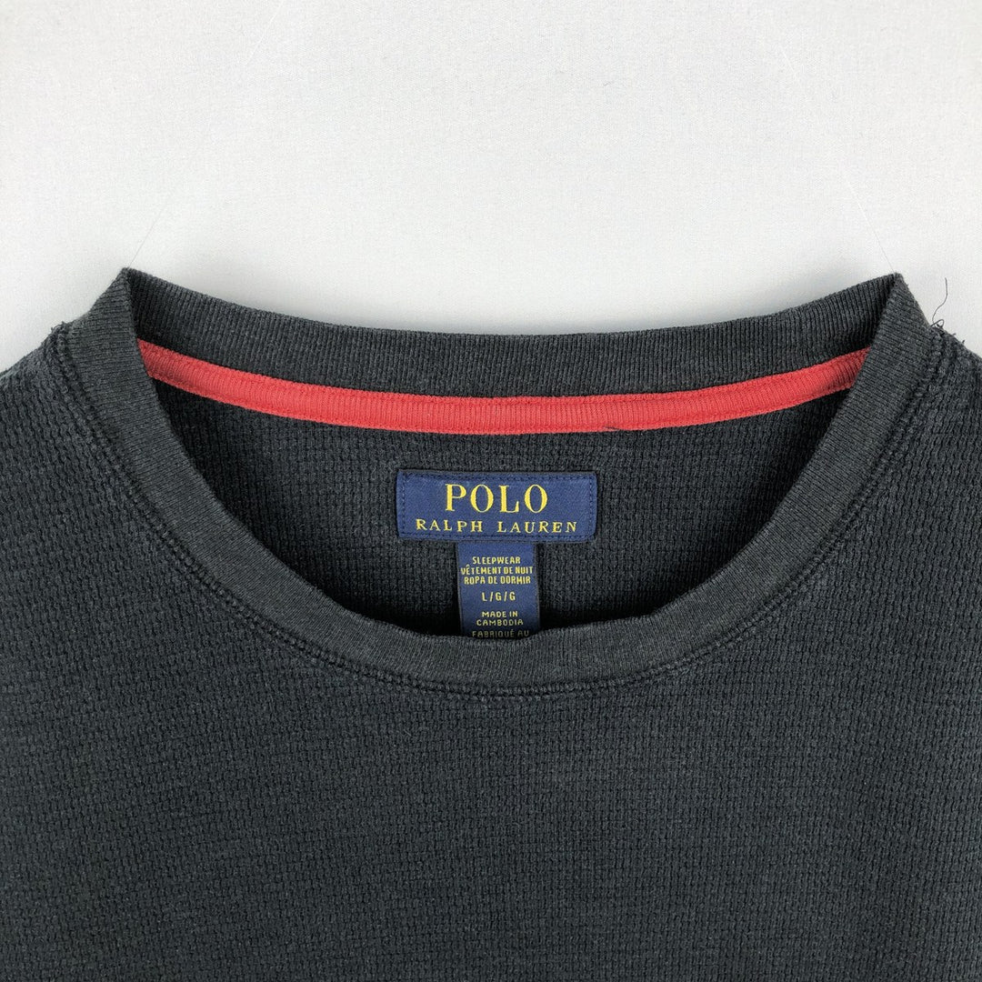 Ralph Lauren POLO RALPH LAUREN Thermal Long T-shirt Waffle Men's M size cotton black type Vintage Second Hand
