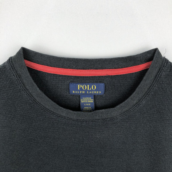 Ralph Lauren POLO RALPH LAUREN Thermal Long T-shirt Waffle Men's M size cotton black type Vintage Second Hand