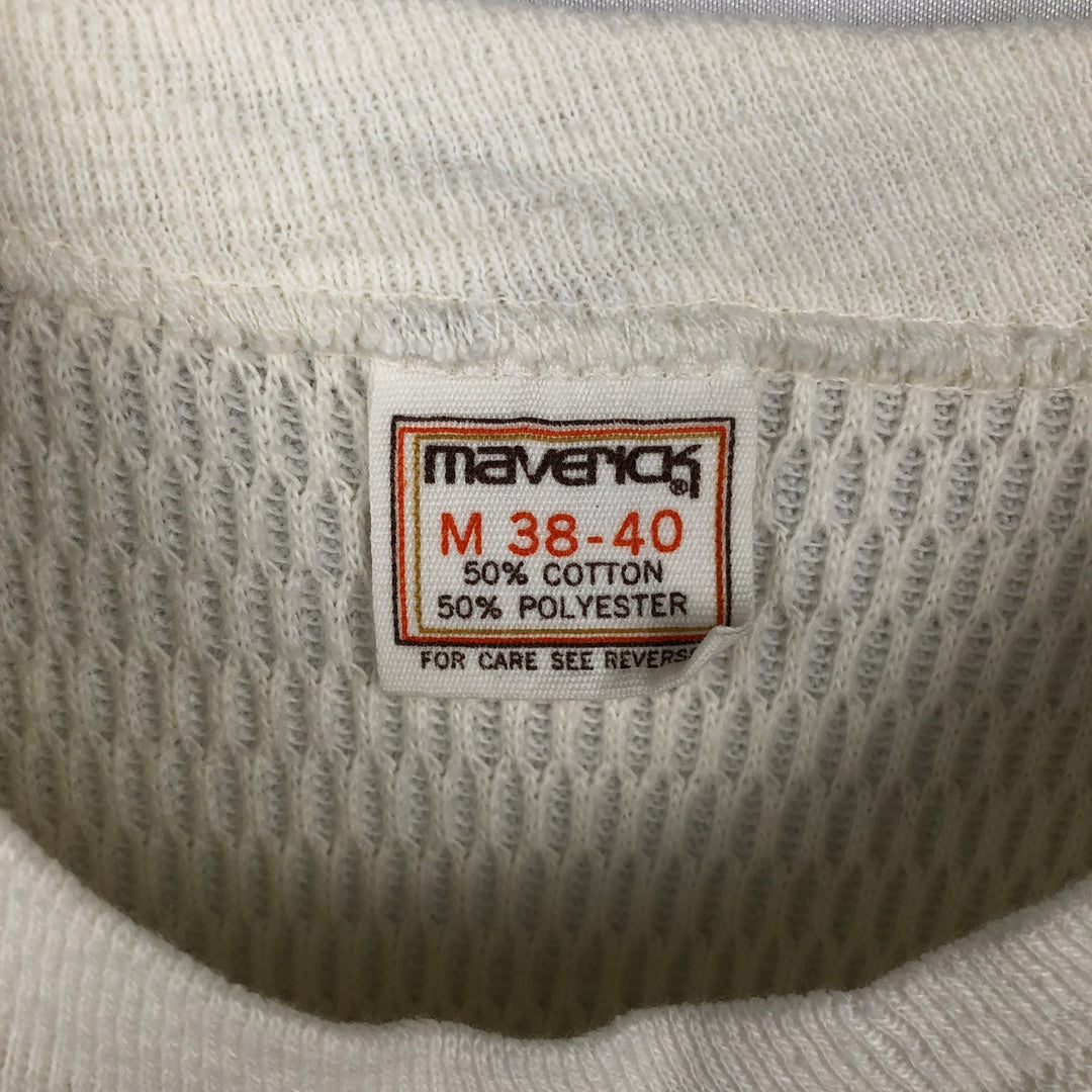 80'S Maverick Thermal Long-Sleeve T-Shirt, Honeycomb Pattern, Made in USA, Men's Size M (Equivalent), Vintage cotton white type Vintage Second Hand