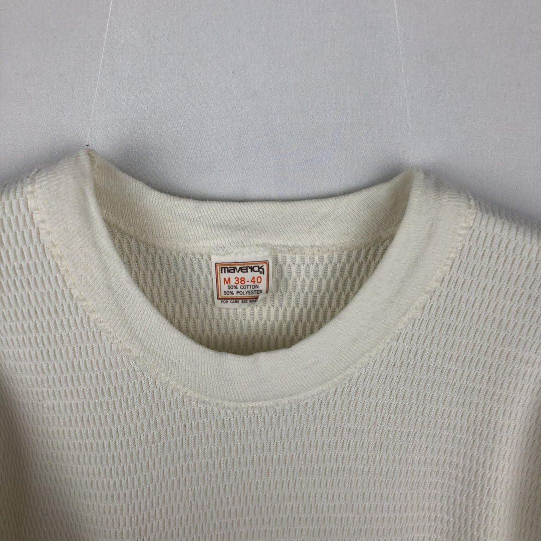 80'S Maverick Thermal Long-Sleeve T-Shirt, Honeycomb Pattern, Made in USA, Men's Size M (Equivalent), Vintage cotton white type Vintage Second Hand