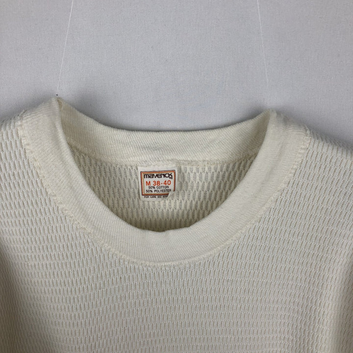 80'S Maverick Thermal Long-Sleeve T-Shirt, Honeycomb Pattern, Made in USA, Men's Size M (Equivalent), Vintage cotton white type Vintage Second Hand