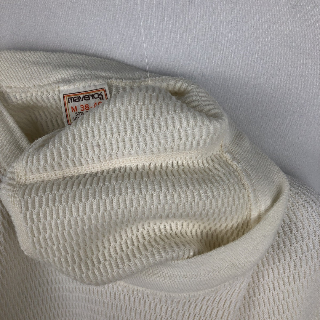 80'S Maverick Thermal Long-Sleeve T-Shirt, Honeycomb Pattern, Made in USA, Men's Size M (Equivalent), Vintage cotton white type Vintage Second Hand
