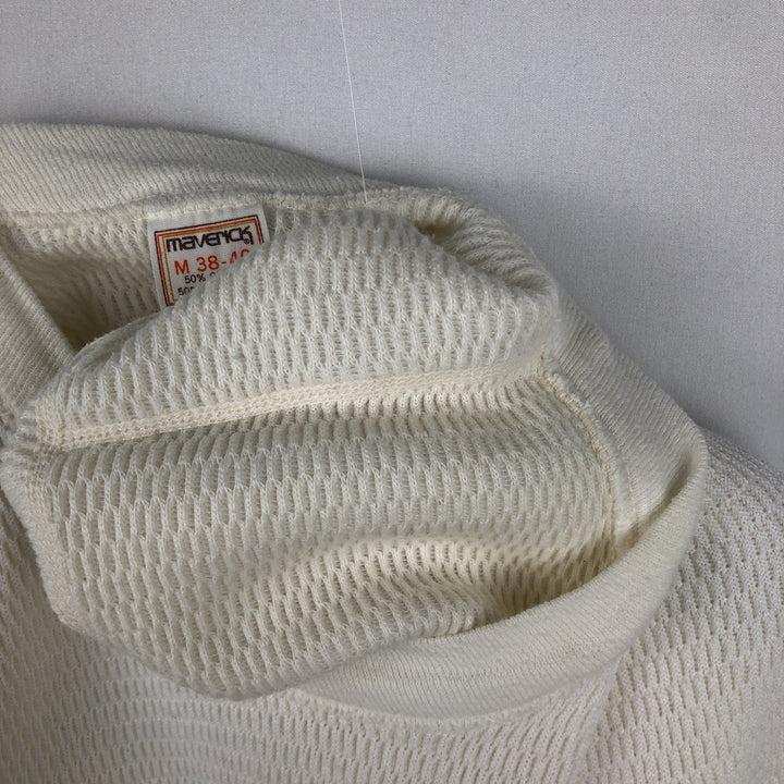 80'S Maverick Thermal Long-Sleeve T-Shirt, Honeycomb Pattern, Made in USA, Men's Size M (Equivalent), Vintage cotton white type Vintage Second Hand
