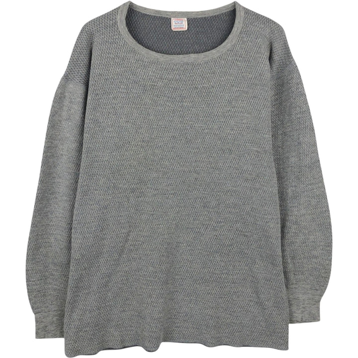 JEMORGAN Thermal Long-Sleeve T-Shirt, Honeycomb Pattern, Made in USA, Men's Size XL (approx.) cotton gray type Vintage Second Hand
