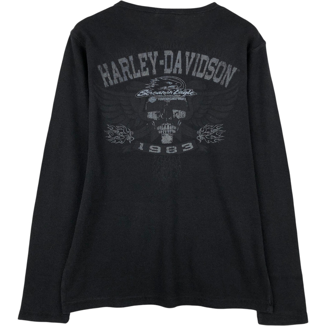 Harley-Davidson Skull Pattern Eagle Pattern Motorcycle Skull Wing Thermal Long-Sleeve T-Shirt Honeycomb Men's Size M (approx.) cotton black type Vintage Second Hand