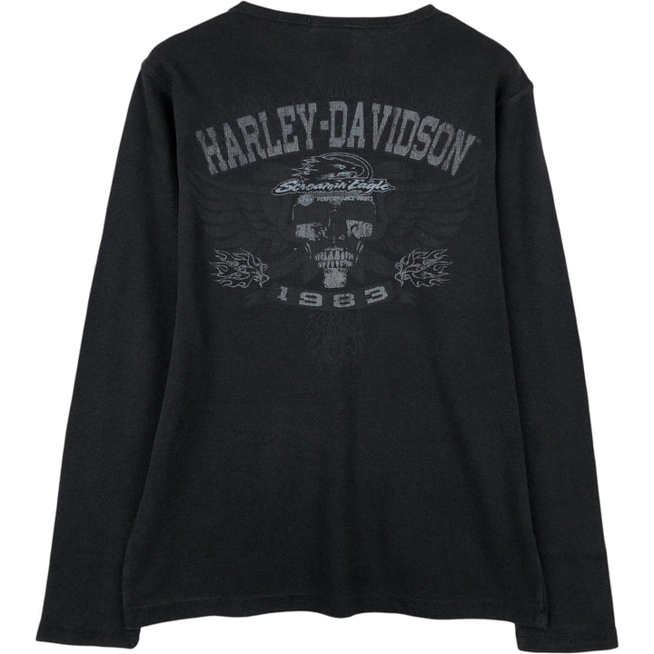 Harley-Davidson Skull Pattern Eagle Pattern Motorcycle Skull Wing Thermal Long-Sleeve T-Shirt Honeycomb Men's Size M (approx.) cotton black type Vintage Second Hand