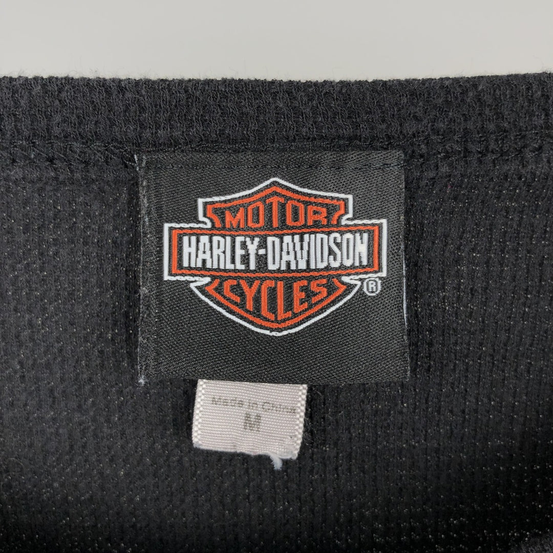 Harley-Davidson Skull Pattern Eagle Pattern Motorcycle Skull Wing Thermal Long-Sleeve T-Shirt Honeycomb Men's Size M (approx.) cotton black type Vintage Second Hand