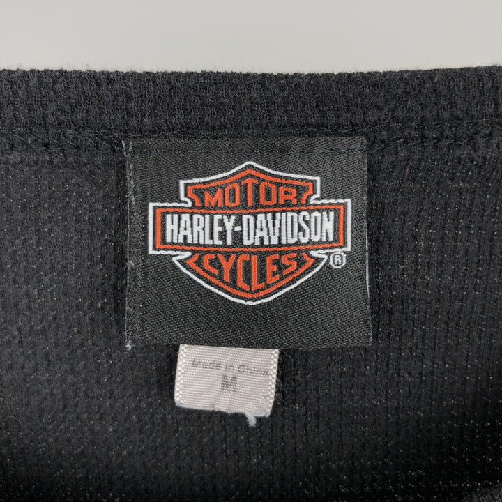 Harley-Davidson Skull Pattern Eagle Pattern Motorcycle Skull Wing Thermal Long-Sleeve T-Shirt Honeycomb Men's Size M (approx.) cotton black type Vintage Second Hand