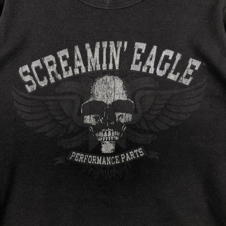 Harley-Davidson Skull Pattern Eagle Pattern Motorcycle Skull Wing Thermal Long-Sleeve T-Shirt Honeycomb Men's Size M (approx.) cotton black type Vintage Second Hand