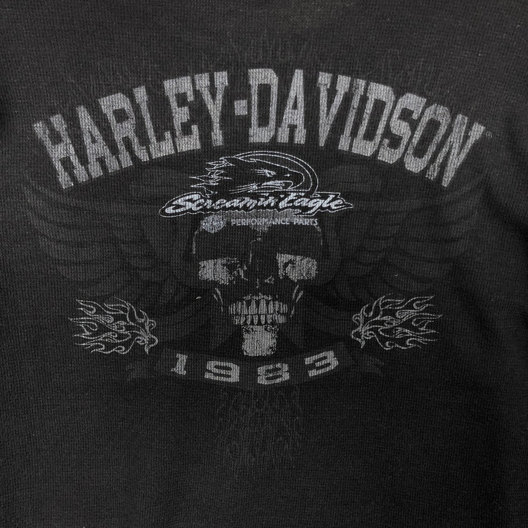 Harley-Davidson Skull Pattern Eagle Pattern Motorcycle Skull Wing Thermal Long-Sleeve T-Shirt Honeycomb Men's Size M (approx.) cotton black type Vintage Second Hand