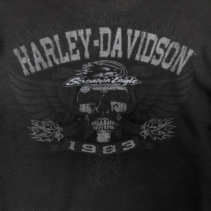 Harley-Davidson Skull Pattern Eagle Pattern Motorcycle Skull Wing Thermal Long-Sleeve T-Shirt Honeycomb Men's Size M (approx.) cotton black type Vintage Second Hand