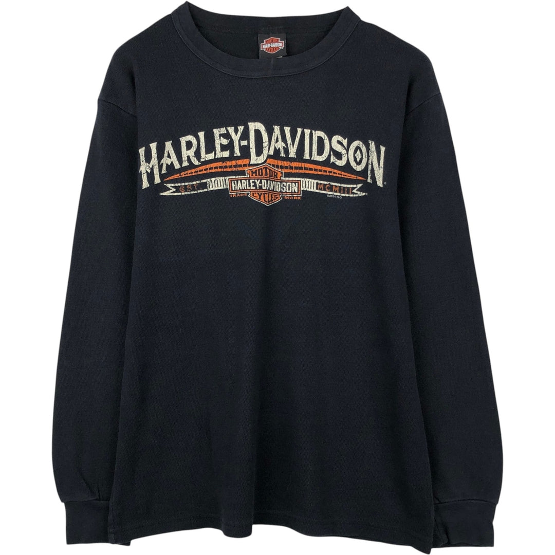 Harley-Davidson Thermal Long-Sleeve T-Shirt, Honeycomb Pattern, Men's Size M (equivalent) cotton black type Vintage Second Hand