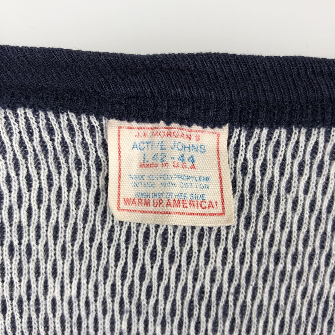 1980'S JEMORGAN Thermal Long-Sleeve T-Shirt, Honeycomb Pattern, Made in USA, Men's Size L (Equivalent), Vintage cotton navy blue type Vintage Second Hand