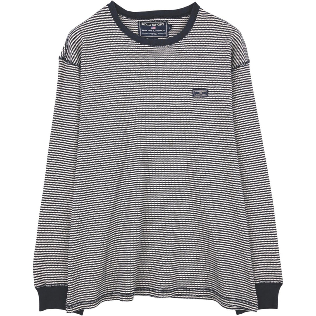 Ralph Lauren POLO SPORT Stripe Pattern Thermal Long-Sleeve T-Shirt, Men's Size L (approx.) cotton navy blue type Vintage Second Hand