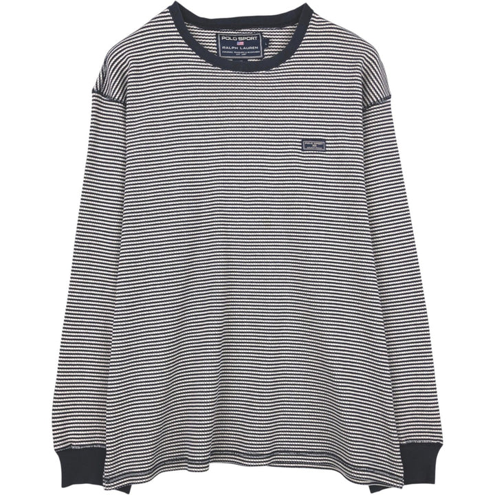 Ralph Lauren POLO SPORT Stripe Pattern Thermal Long-Sleeve T-Shirt, Men's Size L (approx.) cotton navy blue type Vintage Second Hand
