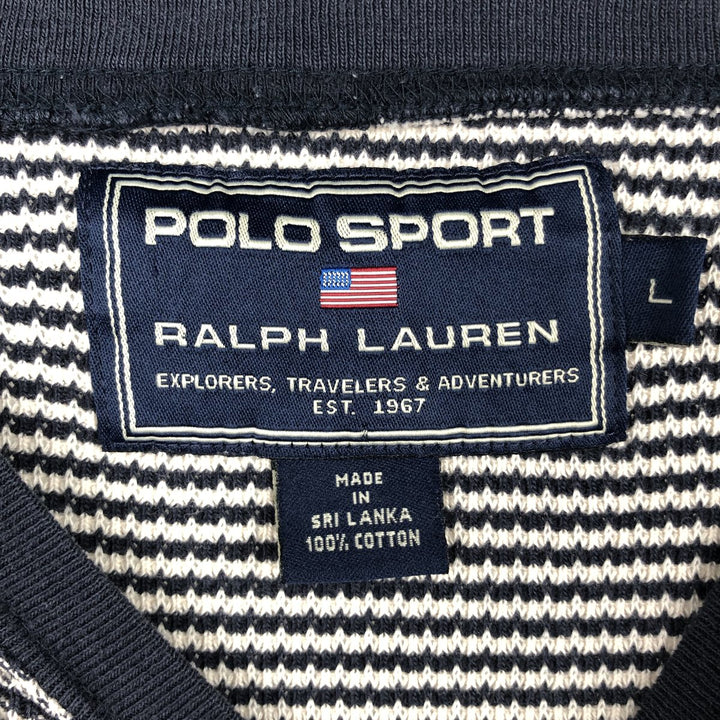 Ralph Lauren POLO SPORT Stripe Pattern Thermal Long-Sleeve T-Shirt, Men's Size L (approx.) cotton navy blue type Vintage Second Hand