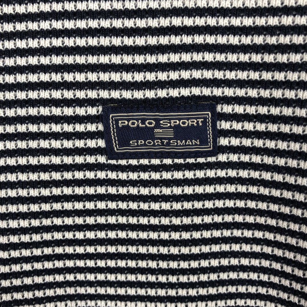 Ralph Lauren POLO SPORT Stripe Pattern Thermal Long-Sleeve T-Shirt, Men's Size L (approx.) cotton navy blue type Vintage Second Hand