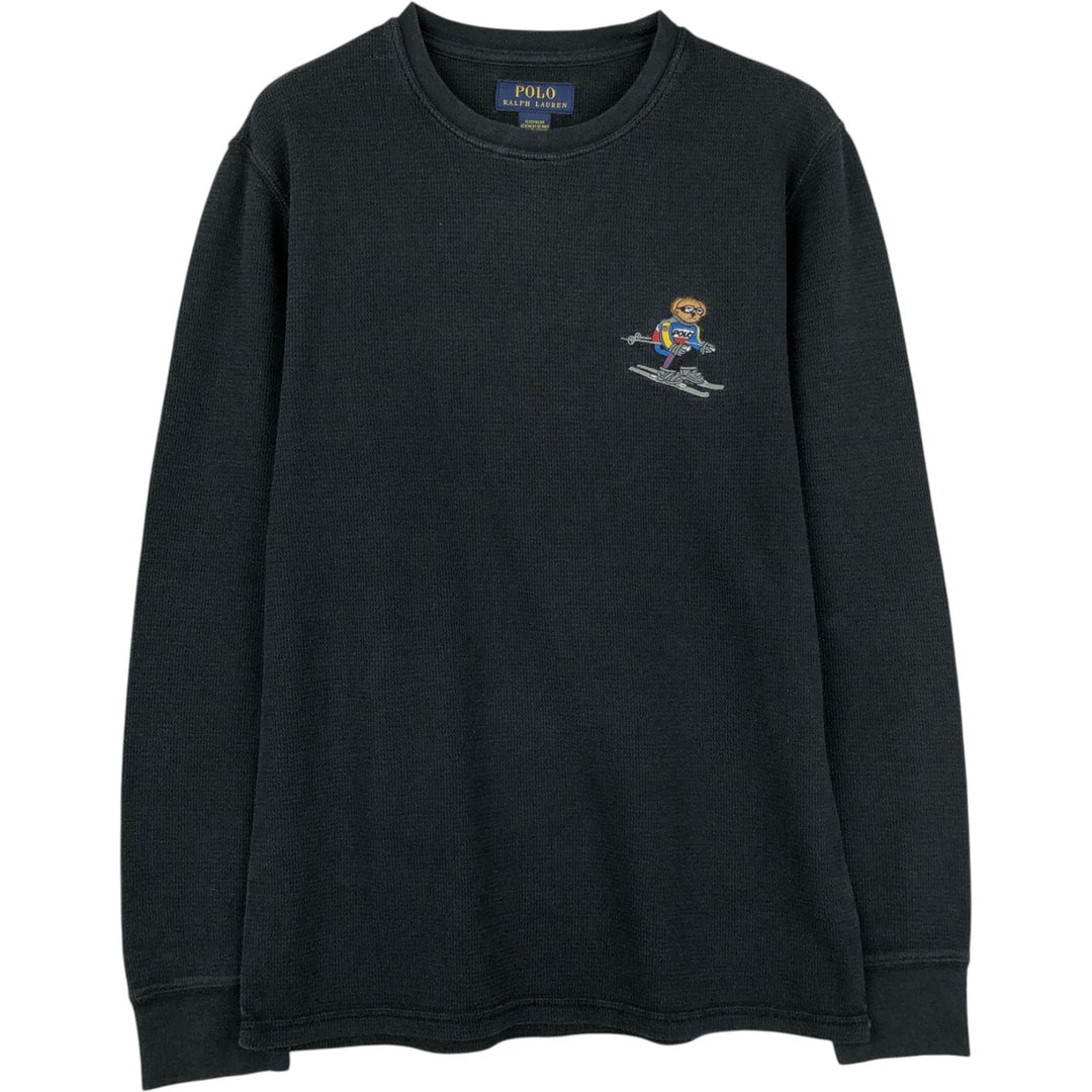 Ralph Lauren POLO RALPH LAUREN SLEEPWEAR Polo Bear Thermal Long-Sleeve T-Shirt, Waffle Pattern, Men's Size M (approx.) cotton black type Vintage Second Hand