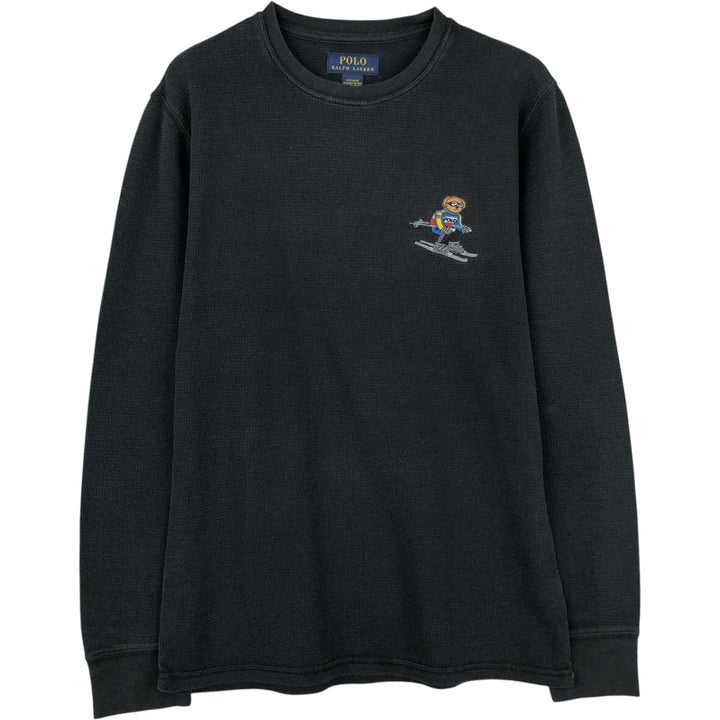 Ralph Lauren POLO RALPH LAUREN SLEEPWEAR Polo Bear Thermal Long-Sleeve T-Shirt, Waffle Pattern, Men's Size M (approx.) cotton black type Vintage Second Hand