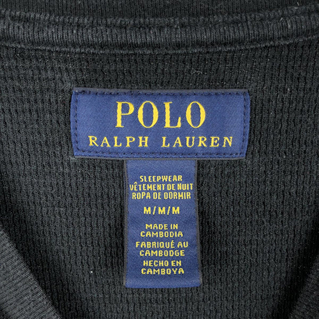 Ralph Lauren POLO RALPH LAUREN SLEEPWEAR Polo Bear Thermal Long-Sleeve T-Shirt, Waffle Pattern, Men's Size M (approx.) cotton black type Vintage Second Hand