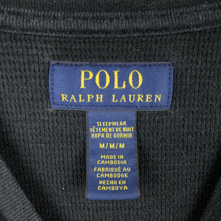 Ralph Lauren POLO RALPH LAUREN SLEEPWEAR Polo Bear Thermal Long-Sleeve T-Shirt, Waffle Pattern, Men's Size M (approx.) cotton black type Vintage Second Hand