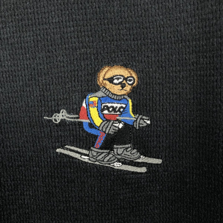 Ralph Lauren POLO RALPH LAUREN SLEEPWEAR Polo Bear Thermal Long-Sleeve T-Shirt, Waffle Pattern, Men's Size M (approx.) cotton black type Vintage Second Hand