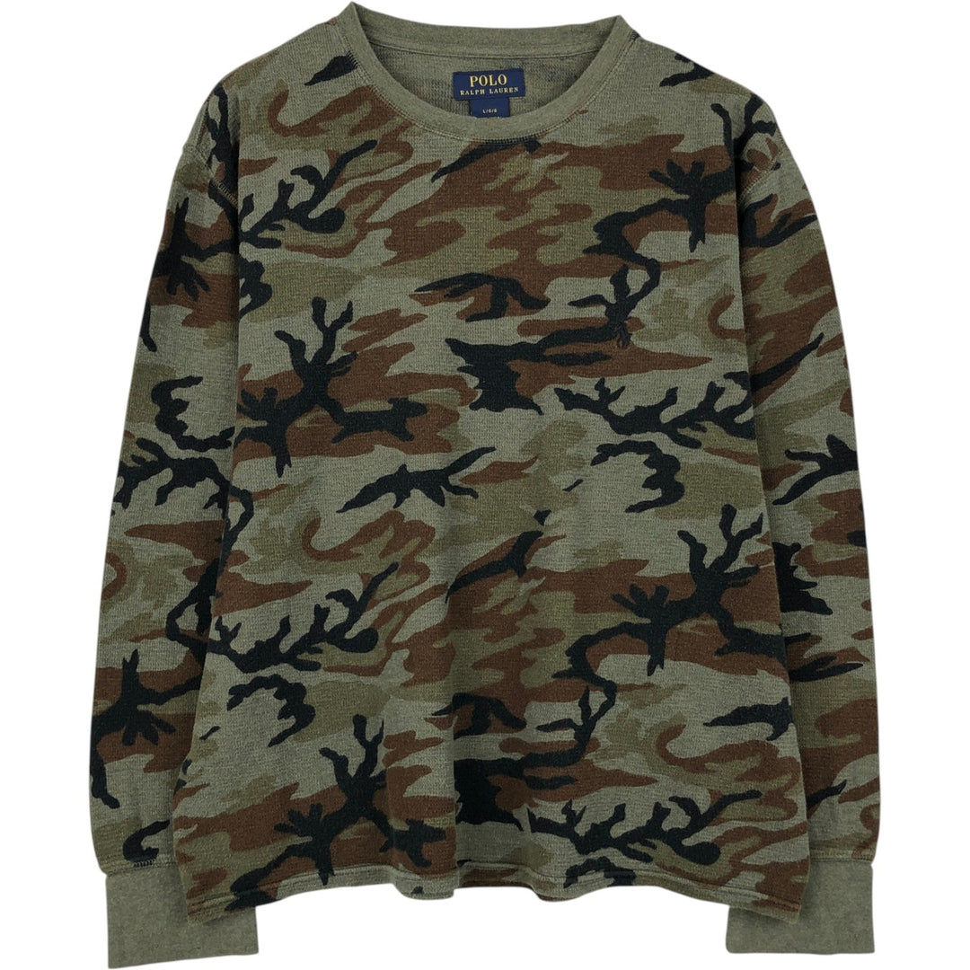 Ralph Lauren POLO RALPH LAUREN Camouflage Pattern Woodland Camo Thermal Long-Sleeve T-Shirt (Waffle Knit) cotton Khaki type Vintage Second Hand