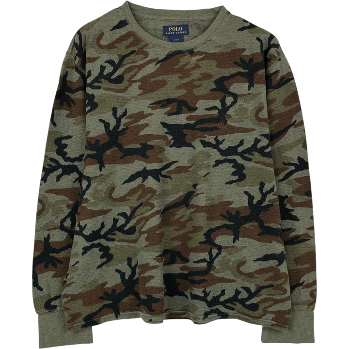 Ralph Lauren POLO RALPH LAUREN Camouflage Pattern Woodland Camo Thermal Long-Sleeve T-Shirt (Waffle Knit) cotton Khaki type Vintage Second Hand
