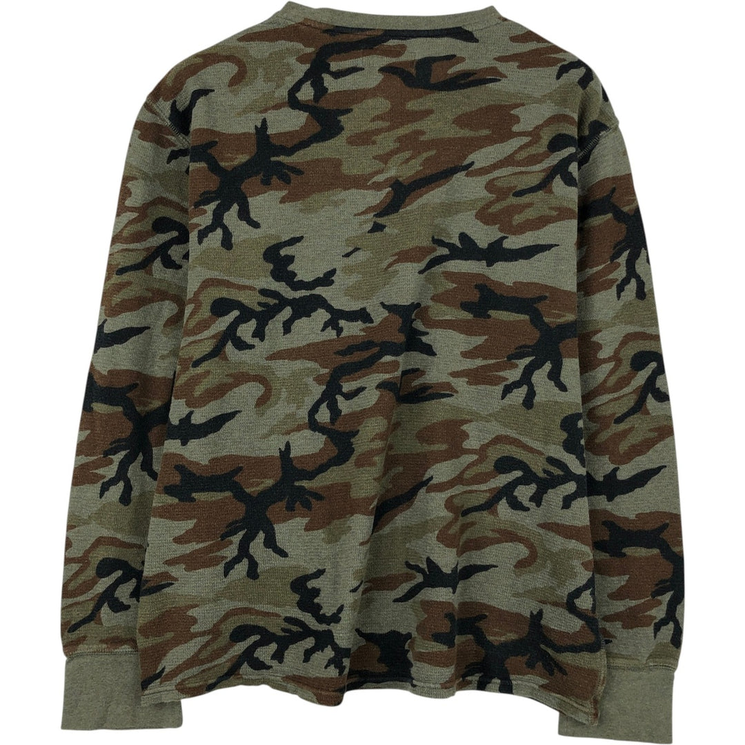 Ralph Lauren POLO RALPH LAUREN Camouflage Pattern Woodland Camo Thermal Long-Sleeve T-Shirt (Waffle Knit) cotton Khaki type Vintage Second Hand
