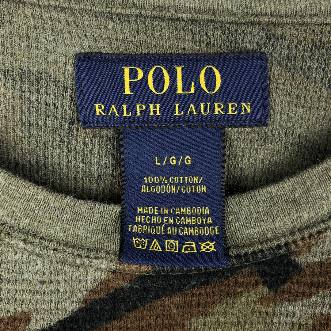 Ralph Lauren POLO RALPH LAUREN Camouflage Pattern Woodland Camo Thermal Long-Sleeve T-Shirt (Waffle Knit) cotton Khaki type Vintage Second Hand