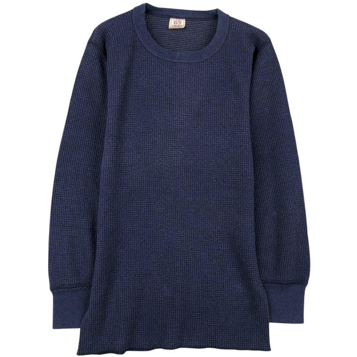 80'S JEMORGAN Thermal Long-Sleeve T-Shirt, Waffle Knit, Made in USA, Men's Size M (Equivalent), Vintage polyester navy blue type Vintage Second Hand