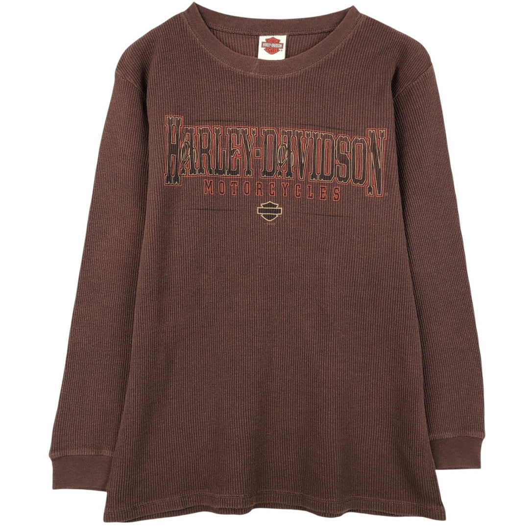 Harley-Davidson Motorcycle Thermal Long-Sleeve T-Shirt, Men's Size M (approx.) unclear brown type Vintage Second Hand
