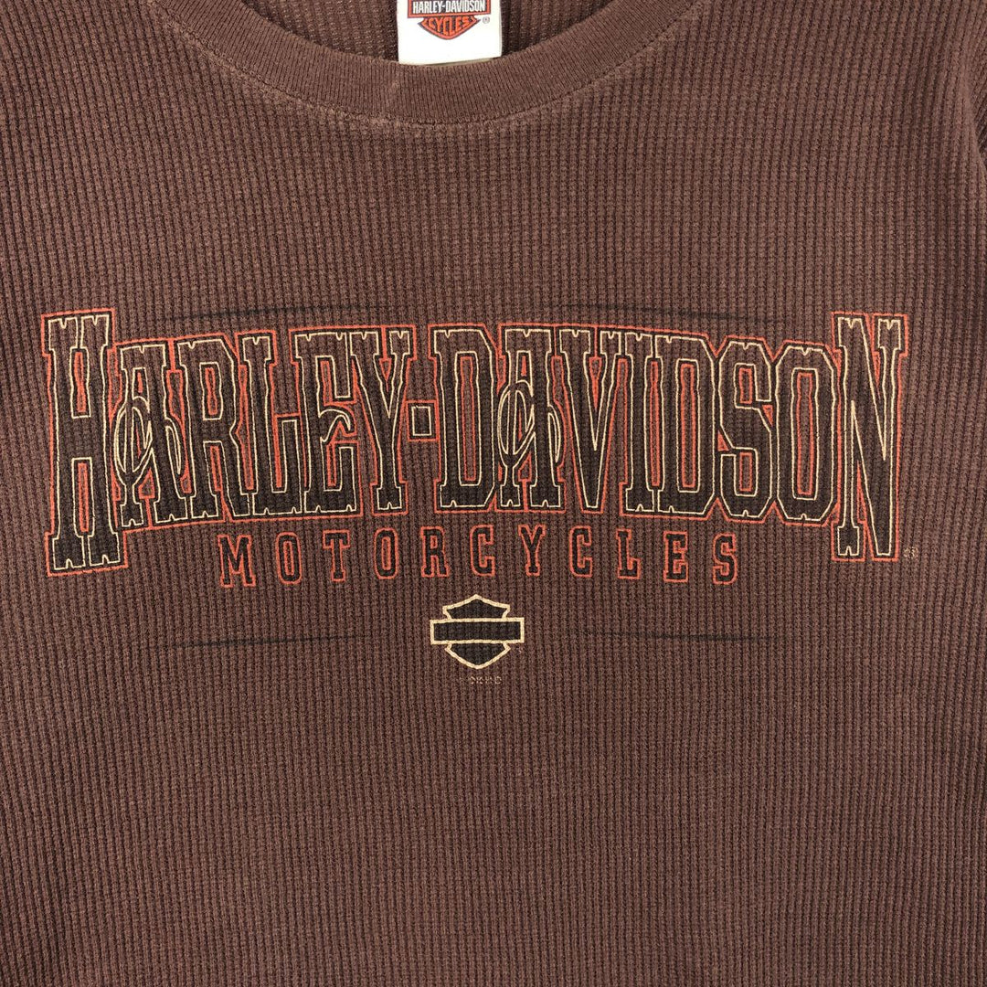 Harley-Davidson Motorcycle Thermal Long-Sleeve T-Shirt, Men's Size M (approx.) unclear brown type Vintage Second Hand